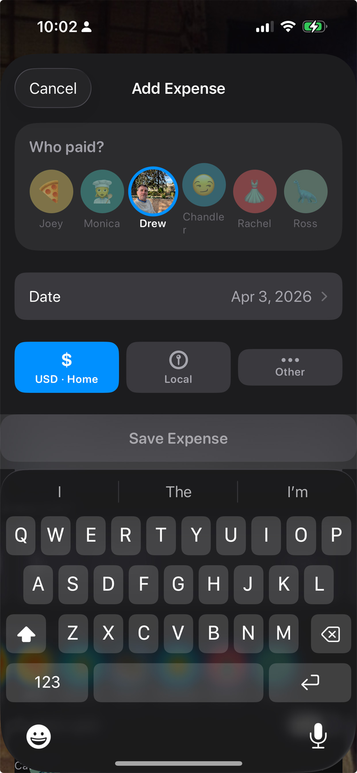 Adding an expense in SplitBear
