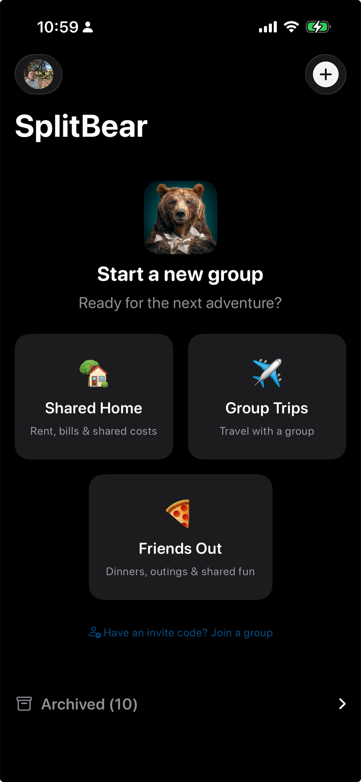 Creating a new group in SplitBear
